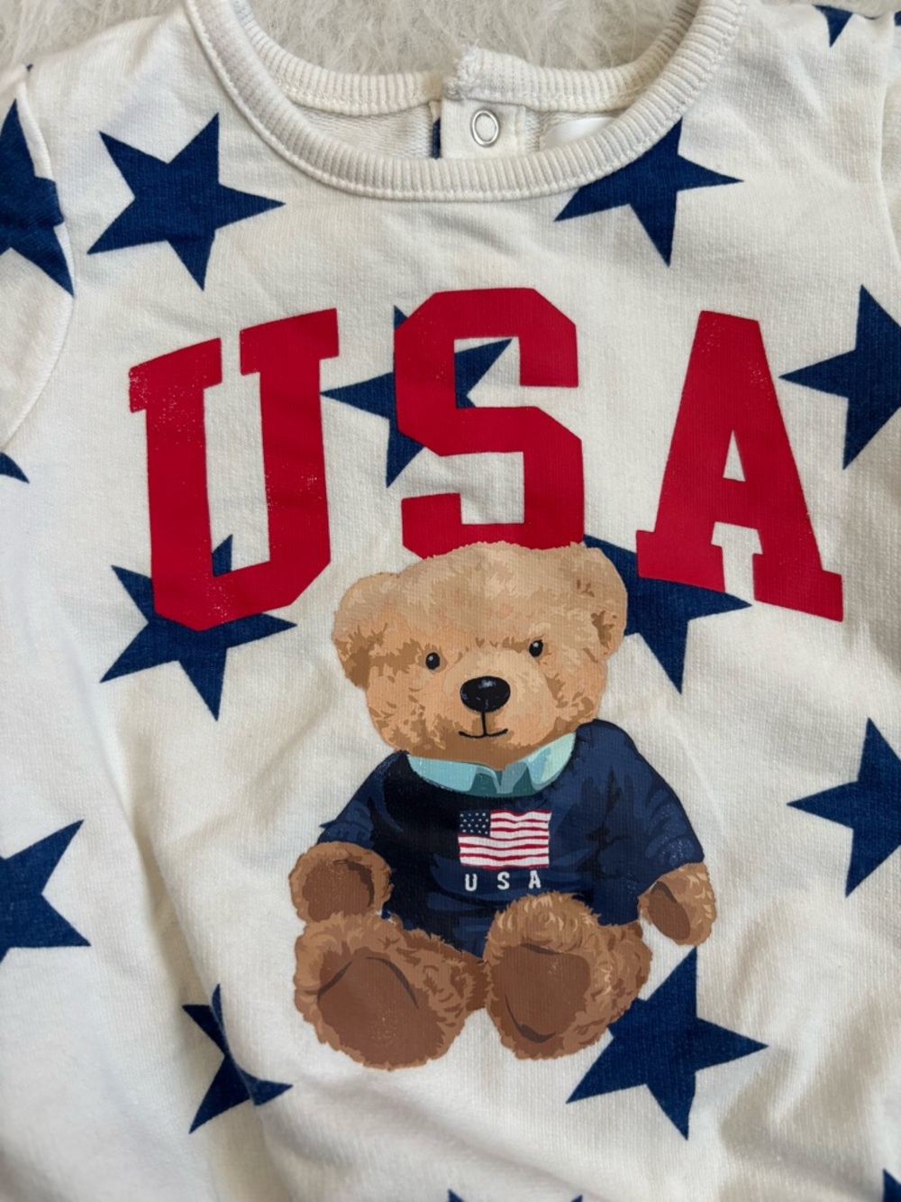 Festive USA Teddy Bear Star Print Baby Bubble Romper - Picture 2 of 4